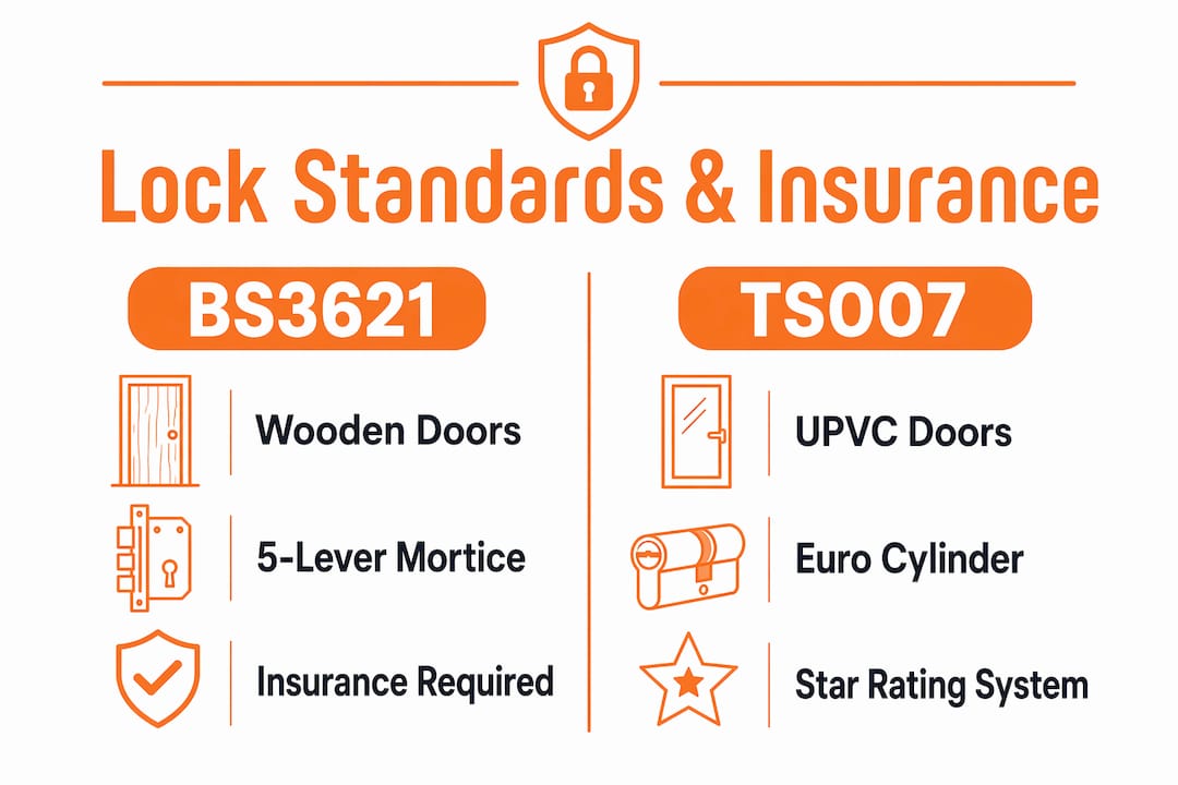 Infographic comparing BS3621 and TS007 lock standards