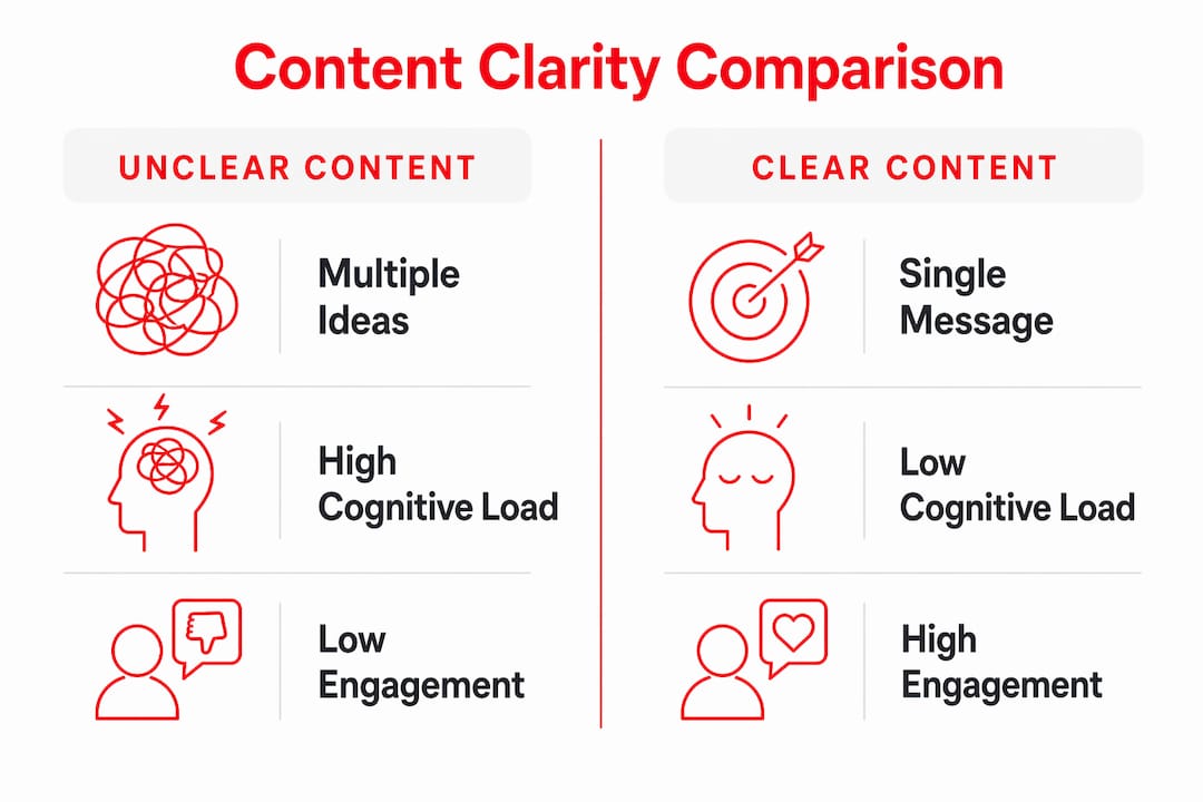 Infographic comparing clear and unclear content characteristics