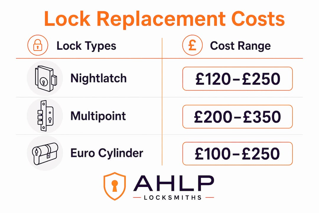 Infographic comparing lock types and typical replacement costs