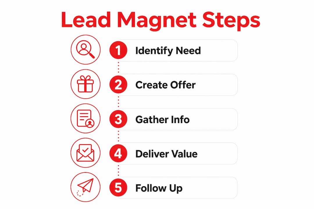Infographic illustrating lead magnet creation steps