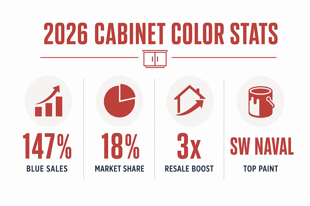 Infographic showing navy blue cabinet popularity stats