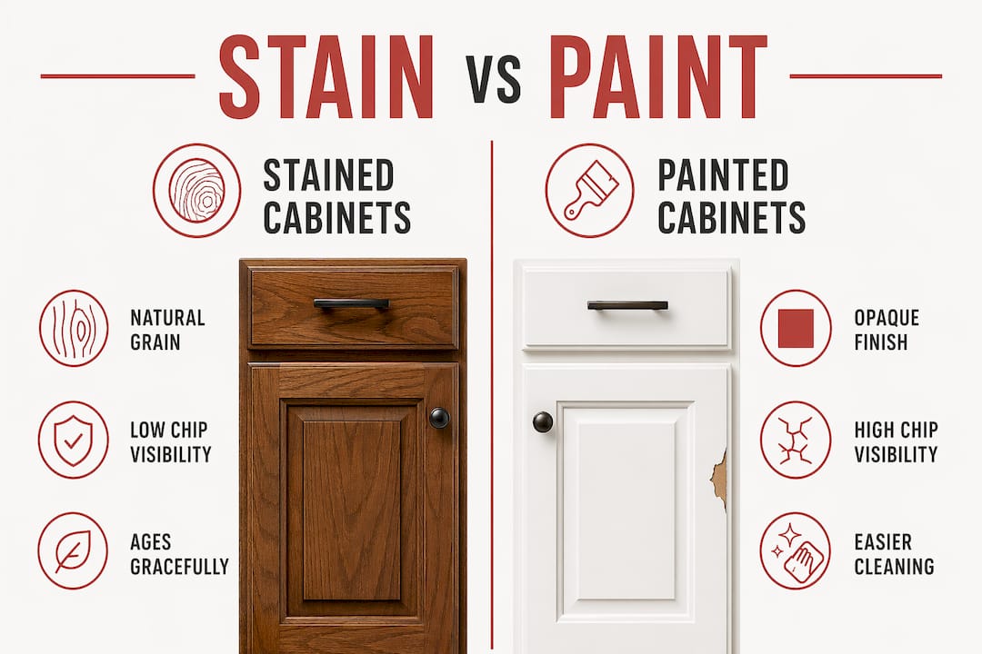 Infographic comparing durability of stained and painted cabinets