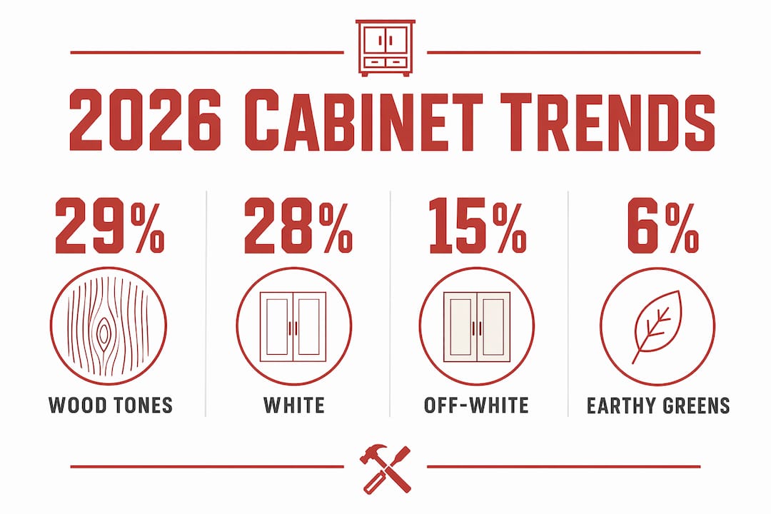 Infographic displaying 2026 cabinet color market shares