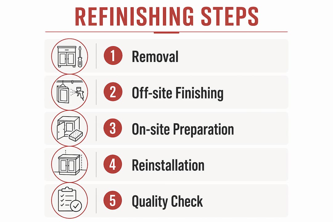 Infographic illustrating cabinet refinishing process steps