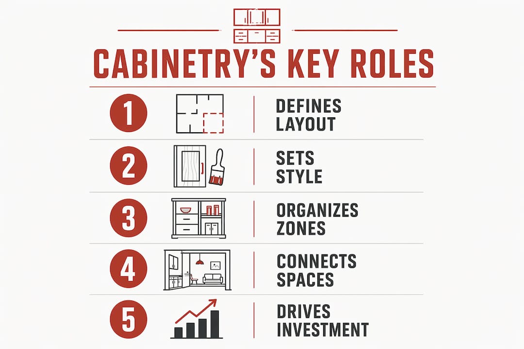 Infographic showing kitchen cabinetry key roles