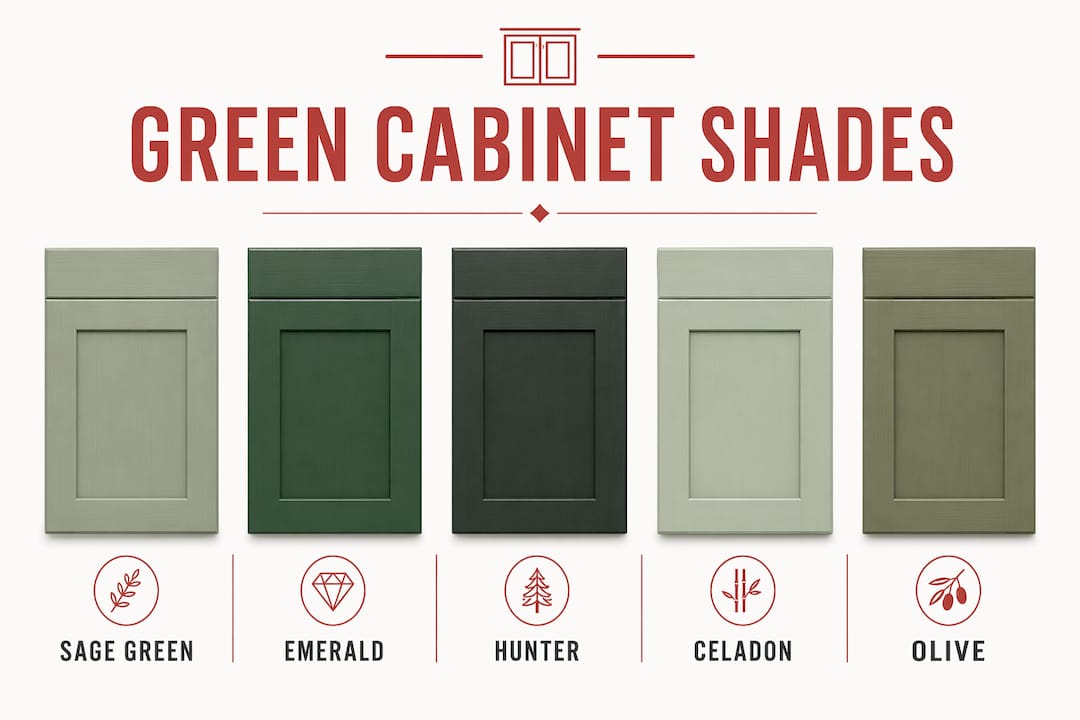Infographic showing popular green cabinet shades