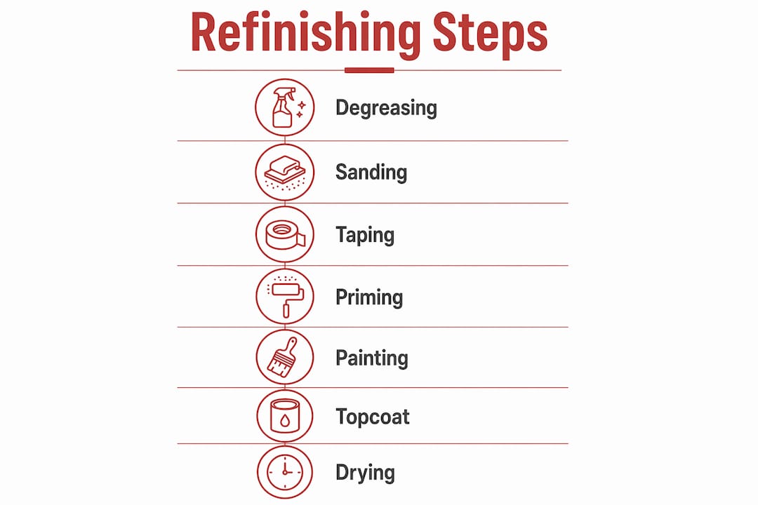 Infographic with step-by-step two-tone cabinet refinishing process