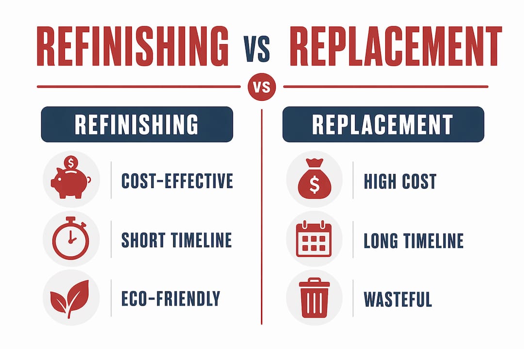 Infographic comparing refinishing and replacement benefits