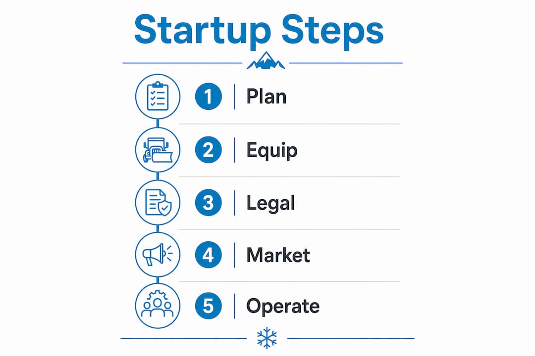 Infographic outlining snow removal business startup steps