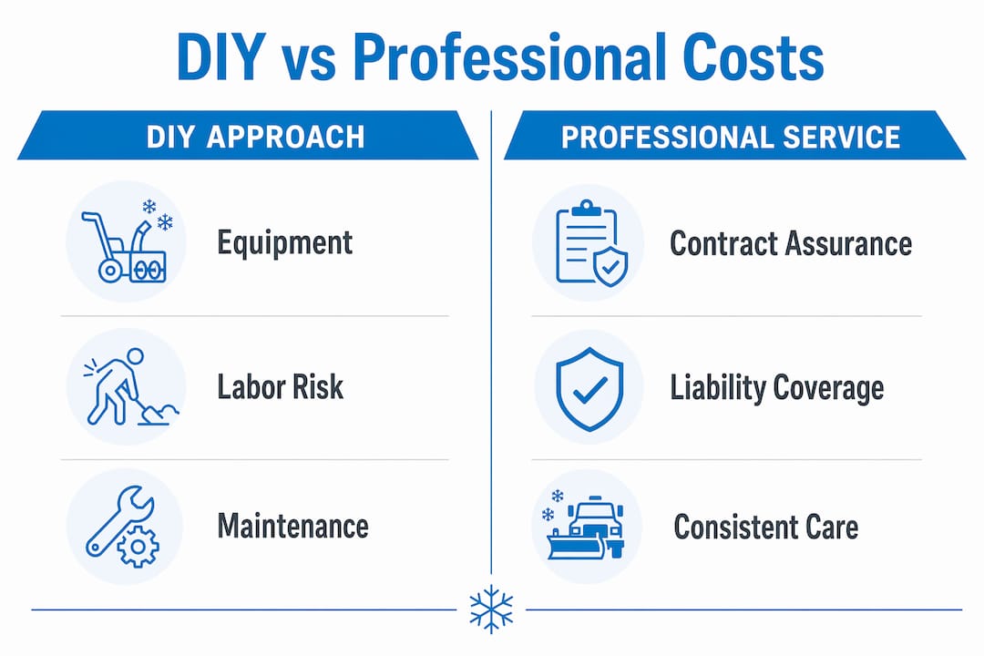 Infographic comparing DIY and professional snow removal costs