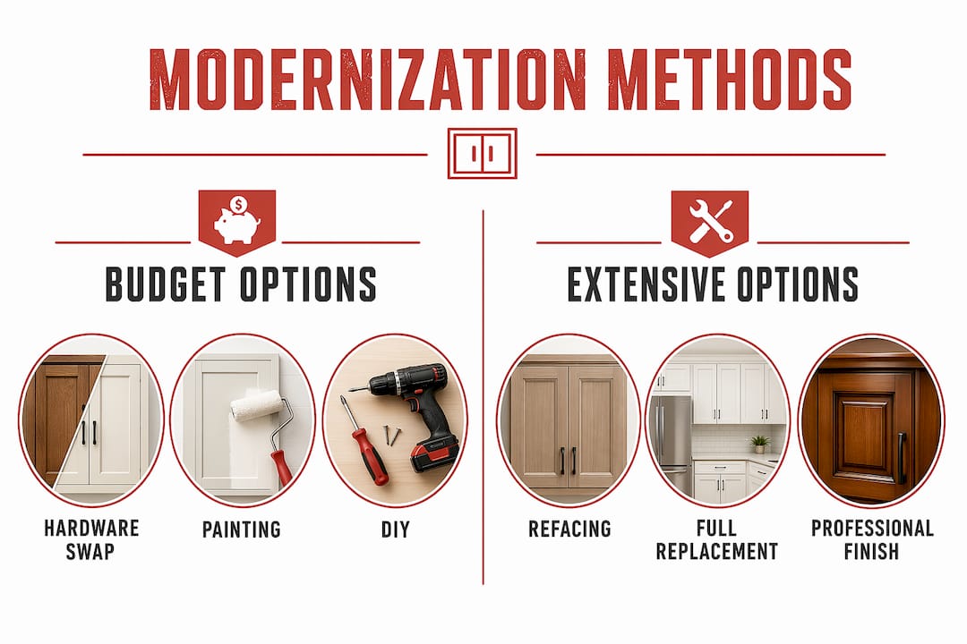 Infographic comparing cabinet modernization methods