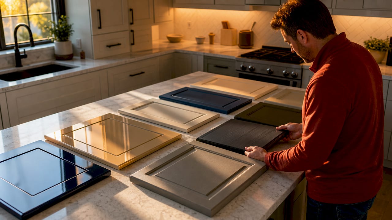 LED light impact on cabinet finishes contrast