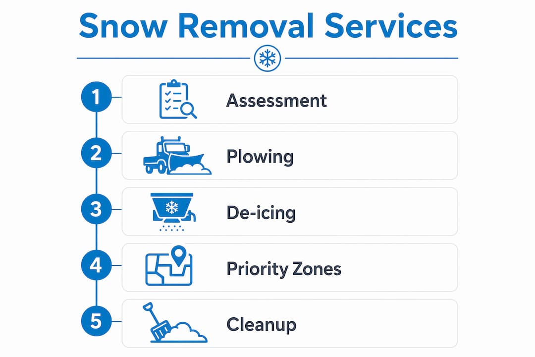 Infographic illustrating common snow removal service steps