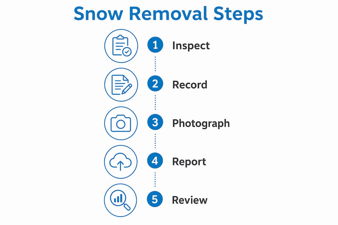 Infographic illustrating step-by-step snow removal documentation process