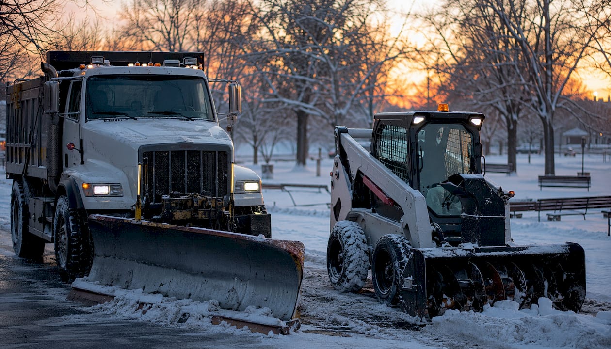 Two snow clearing machines side by side outdoors