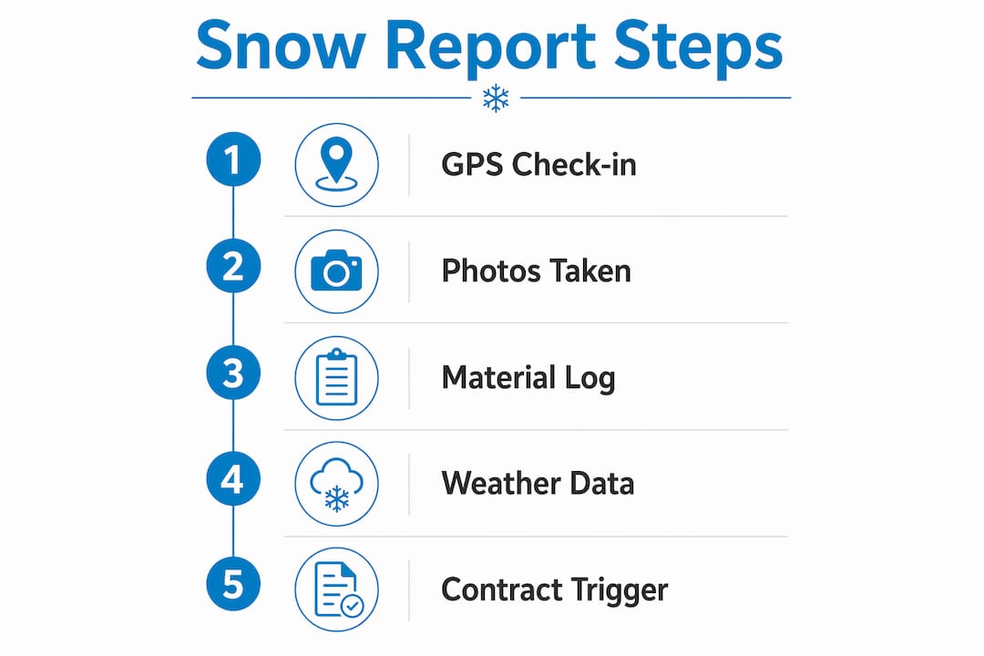 Infographic showing snow removal report generation steps