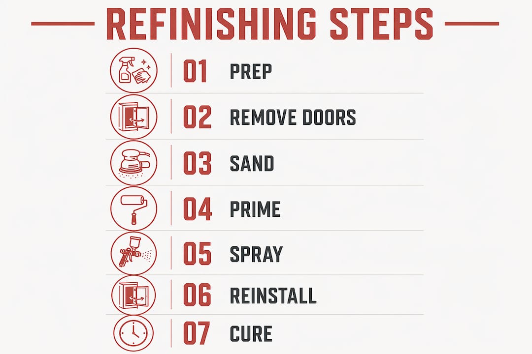 Infographic displaying step-by-step refinishing process