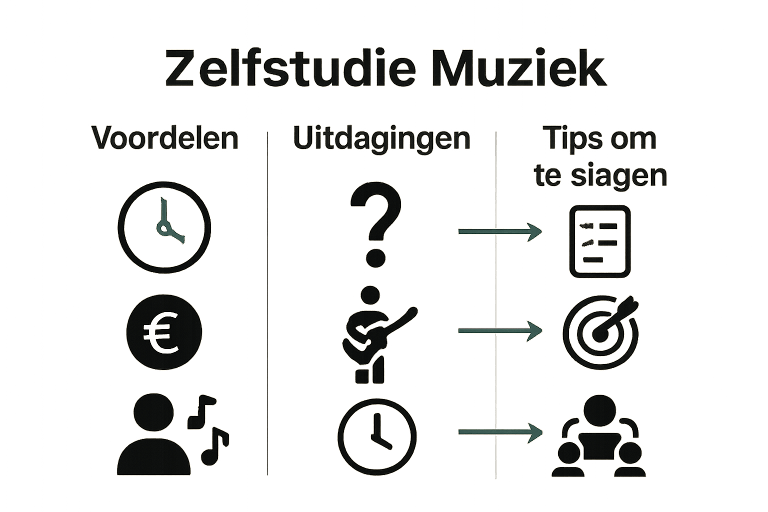 Infographic zelfstudie muziek: voordelen, uitdagingen, tips