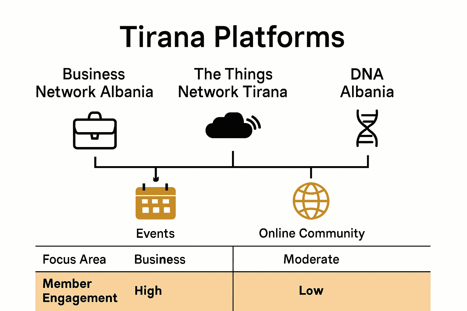 Comparison chart of top networking platforms in Tirana