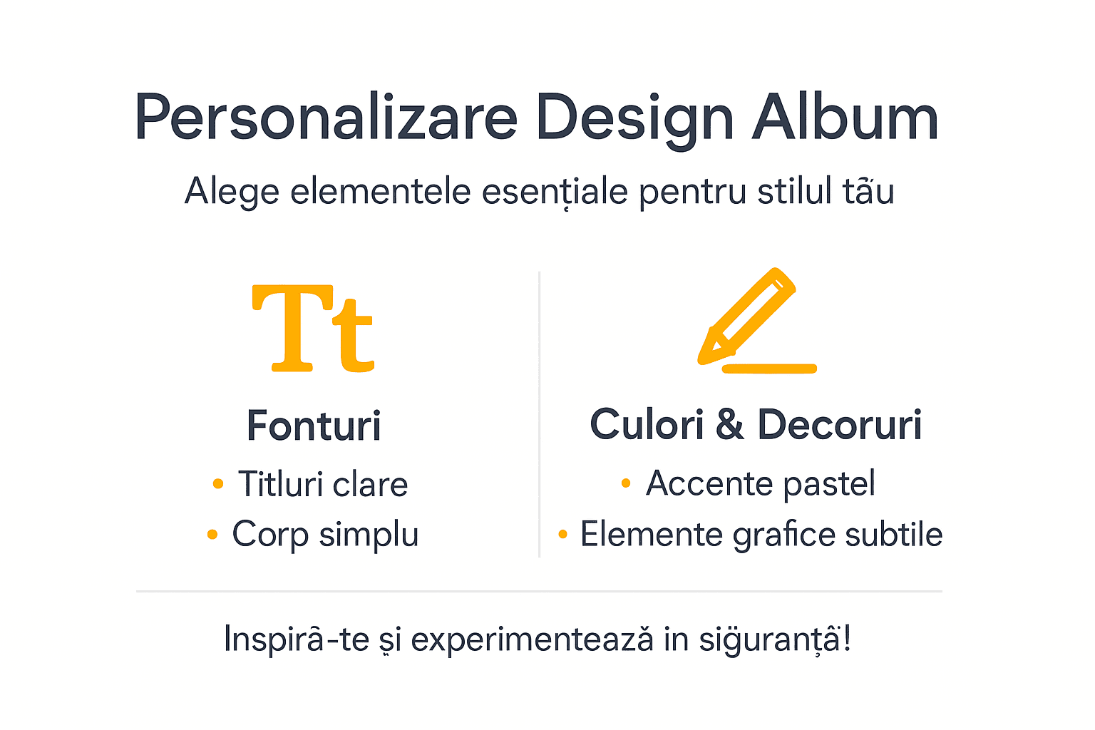 Infografic: cum îți personalizezi albumul alegând fonturi și culori pe gustul tău