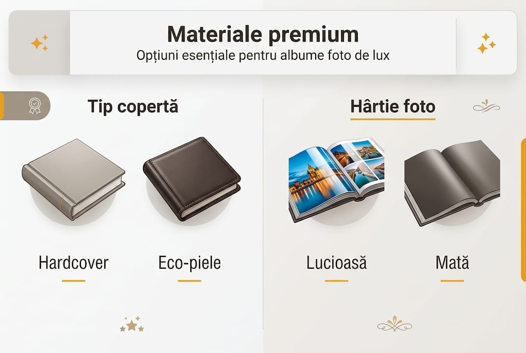 Descoperă într-un infografic interactiv cele mai apreciate materiale premium folosite pentru albumele foto.
