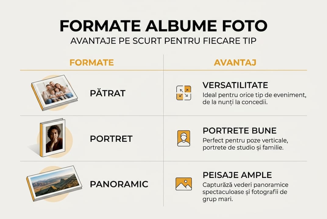 Infografic: tipuri de albume foto și beneficiile fiecăruia