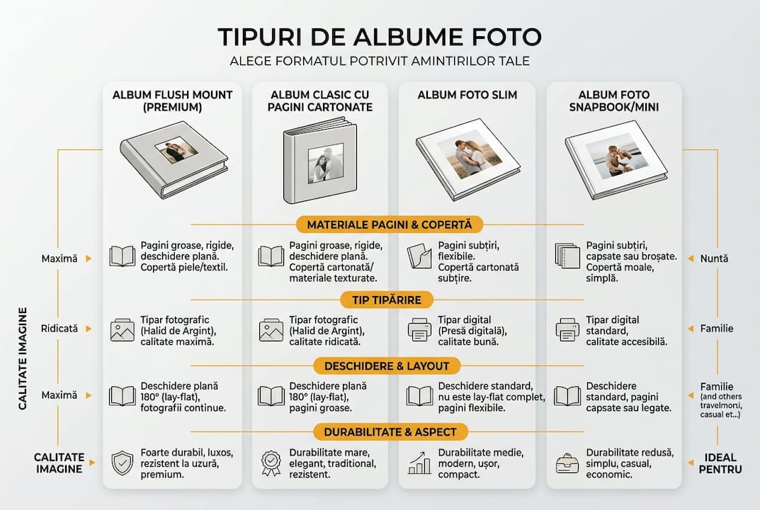 Infografic: cele mai populare tipuri de albume foto și principalele diferențe dintre ele