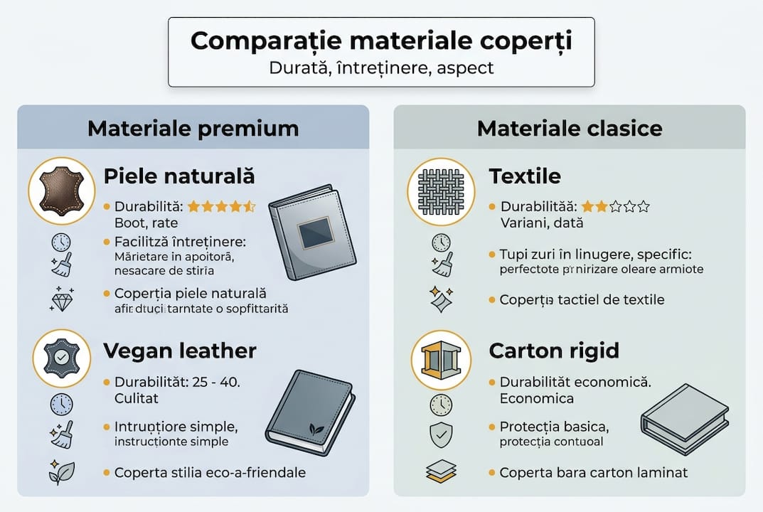 Infografic: comparație între diferitele tipuri de materiale folosite pentru coperțile albumelor