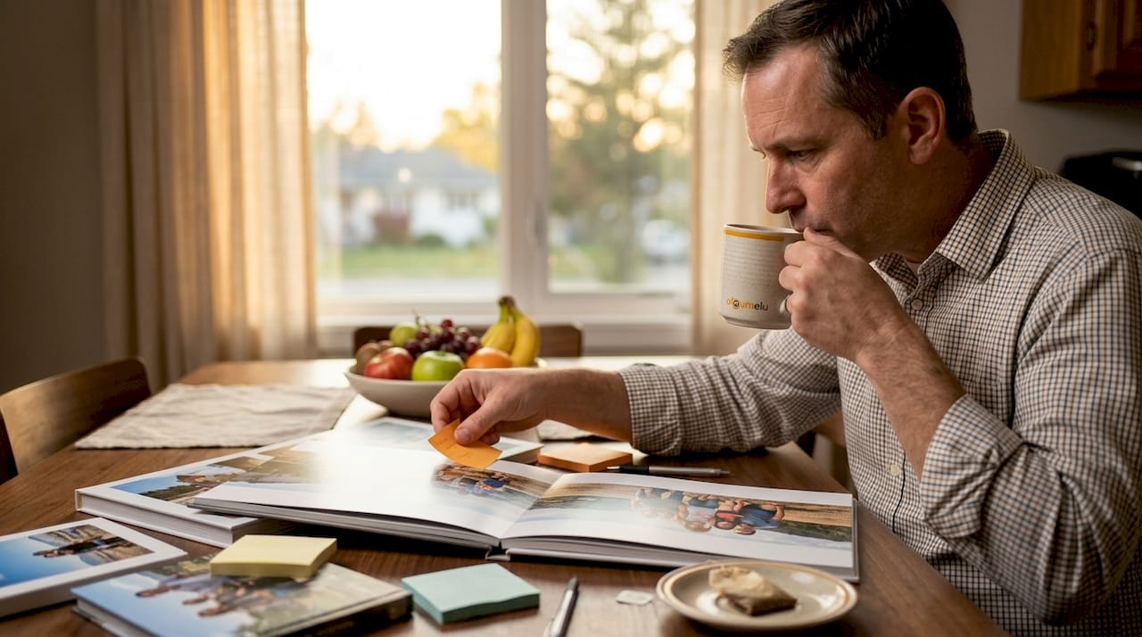 Bărbat alegând un album foto de format mediu