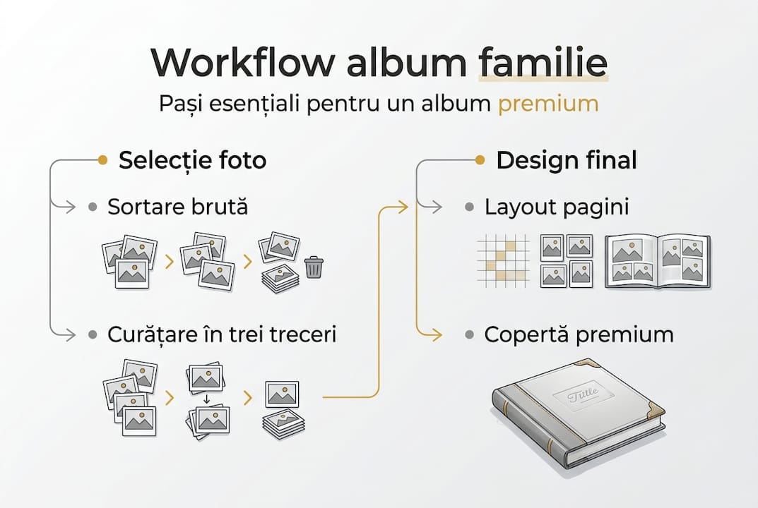 Infografic: pașii de realizare pentru un album foto de familie premium
