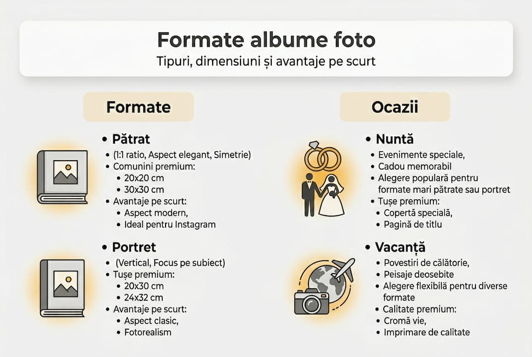 Ghid vizual pentru formatele și momentele potrivite ale albumelor foto