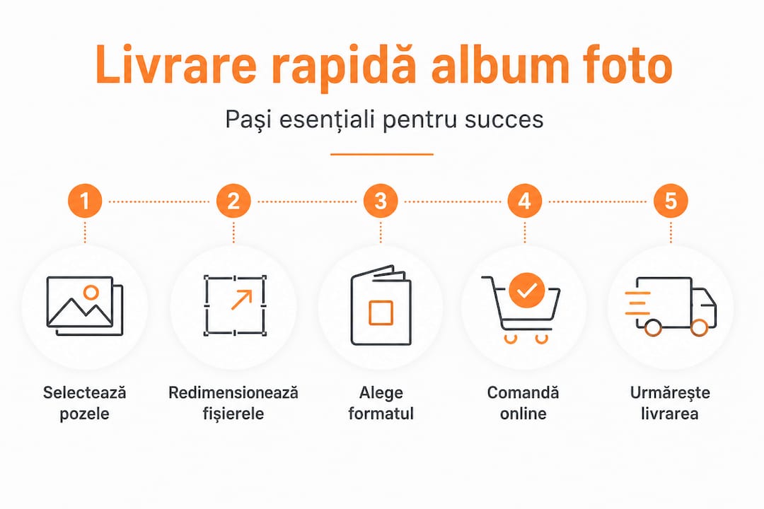 Infografic: pașii esențiali pentru livrarea rapidă a albumului foto