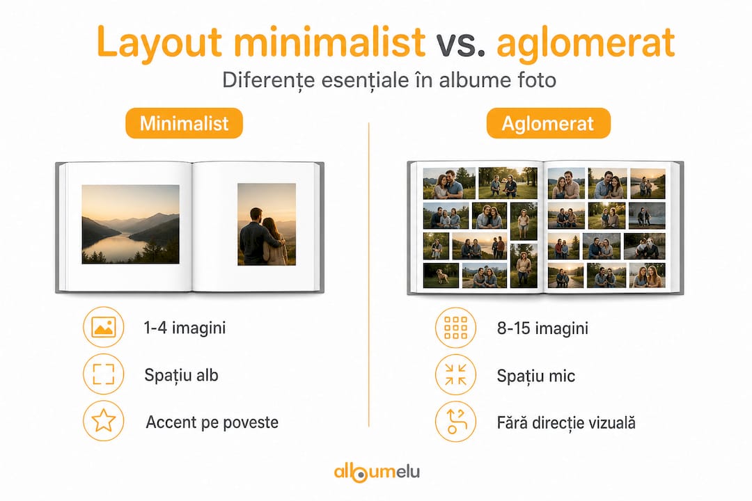 Infografic care pune față în față designul minimalist și cel încărcat