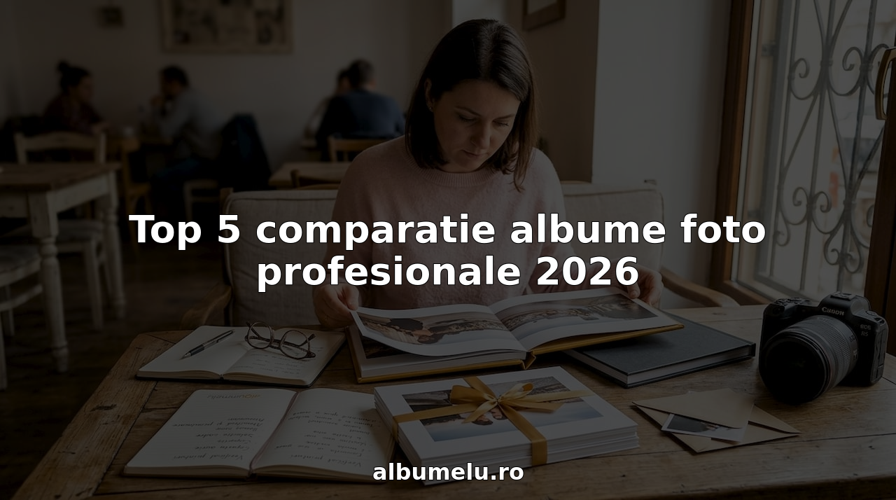 O femeie răsfoiește albume foto profesionale la masa din bucătărie, încercând să aleagă cel mai potrivit pentru evenimentul ei.