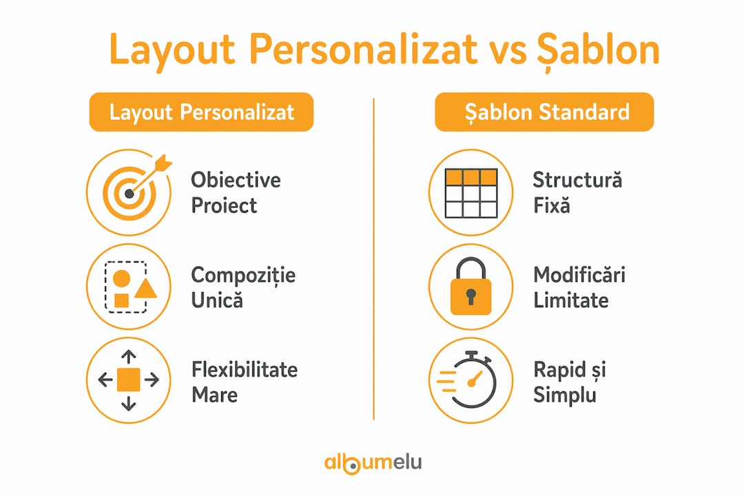 Infografic comparativ: design personalizat vs. șablon predefinit