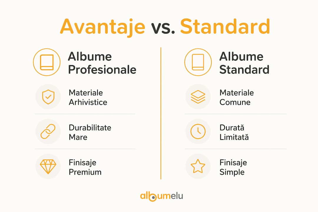 Infografic: diferențele dintre albumele foto profesionale și cele clasice