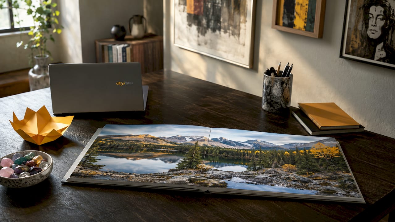Album foto premium cu deschidere panoramică, pagini layflat