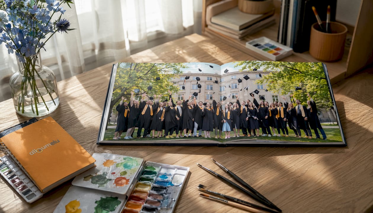 Descoperă albumul foto premium cu deschidere layflat, perfect pentru amintirile de la absolvire