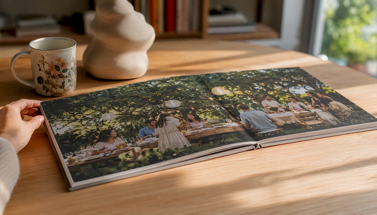 Album foto premium cu pagini care se deschid perfect plat, fără întreruperi la îmbinare
