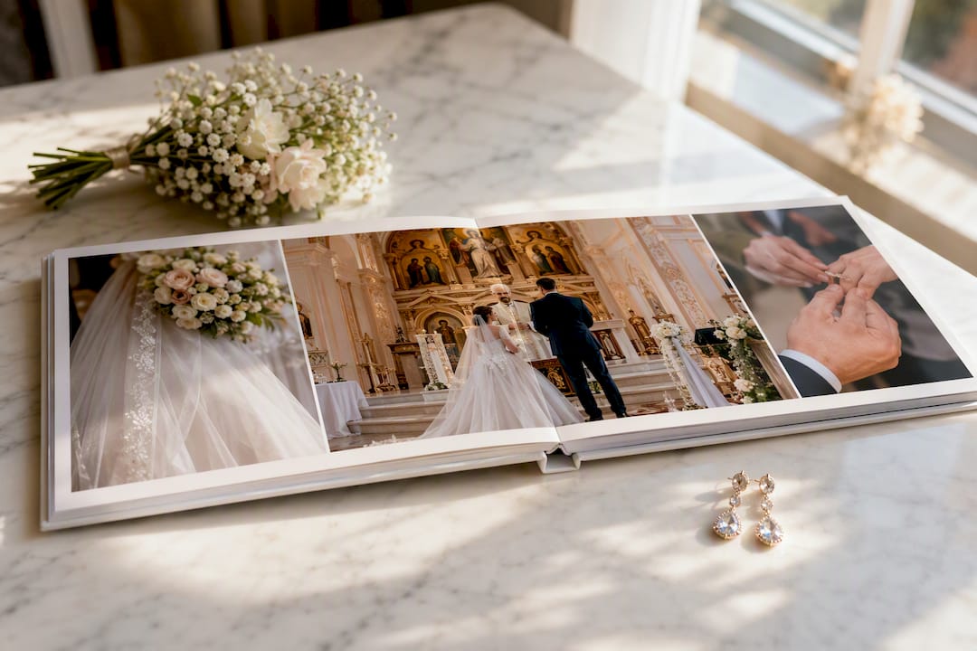 Fotografie panoramică de nuntă cu margine pentru dedicație