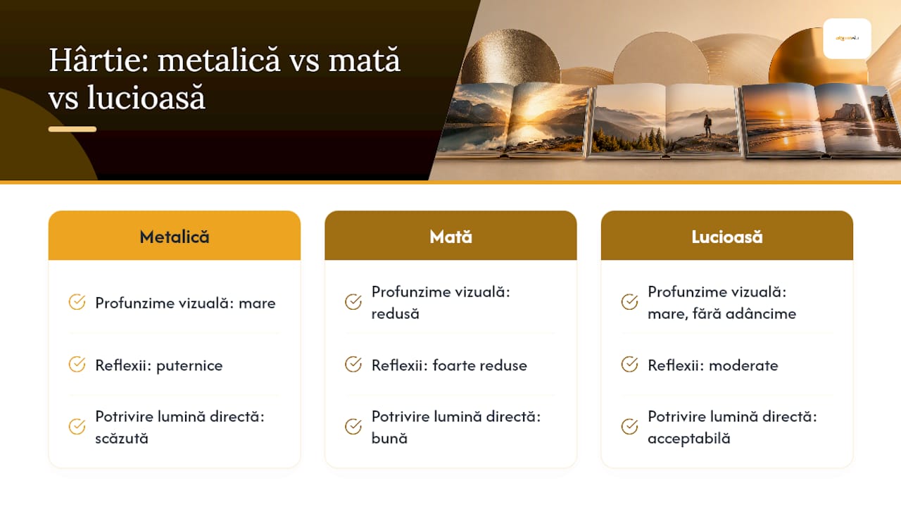 Comparație între diferite finisaje ale hârtiei foto