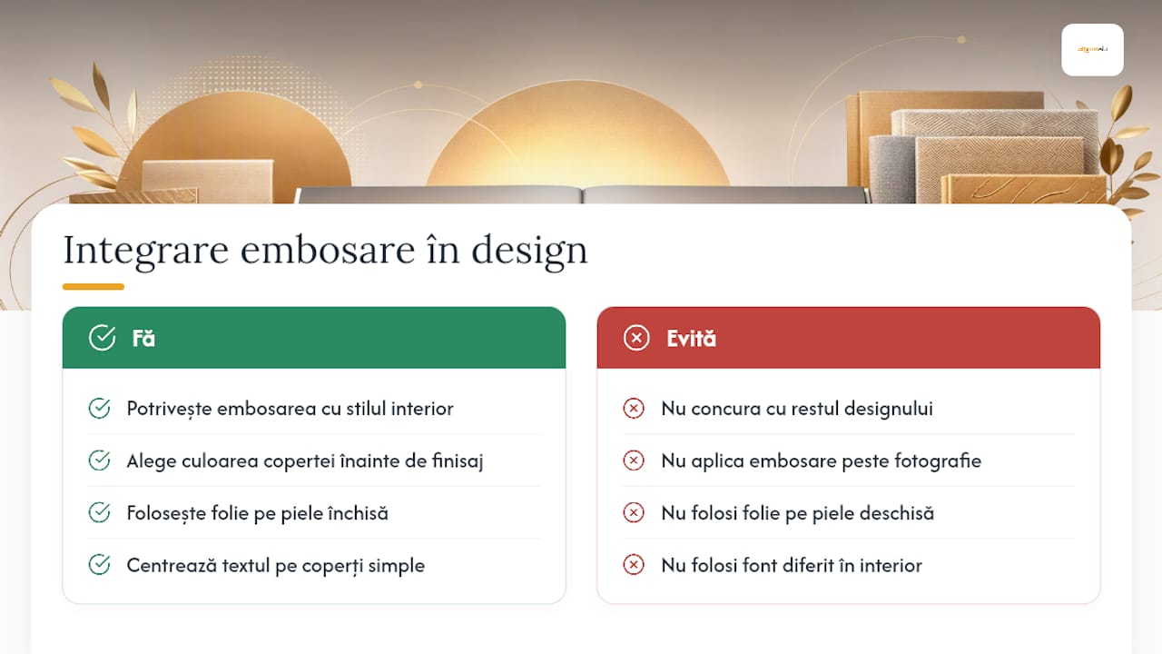 Cum integrezi embosarea în designul general al albumului — overview diagram