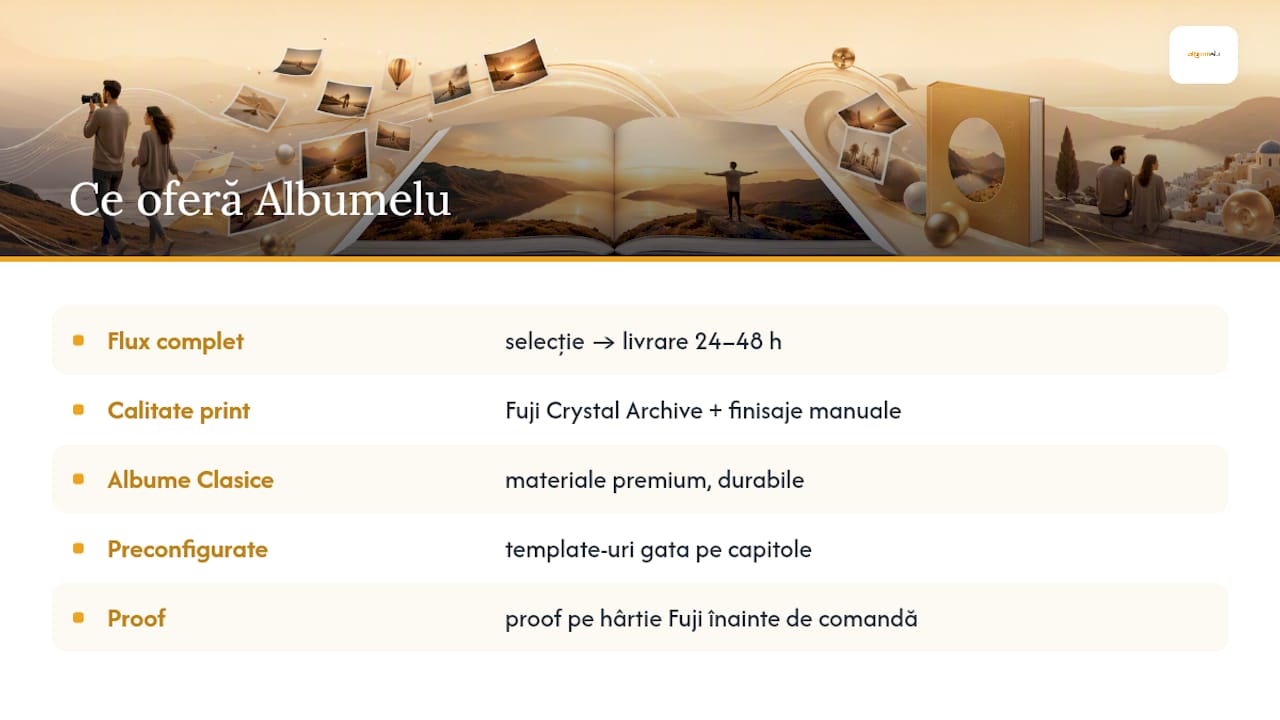 Cum te ajută Albumelu să transformi ghidul într-un album real — overview diagram
