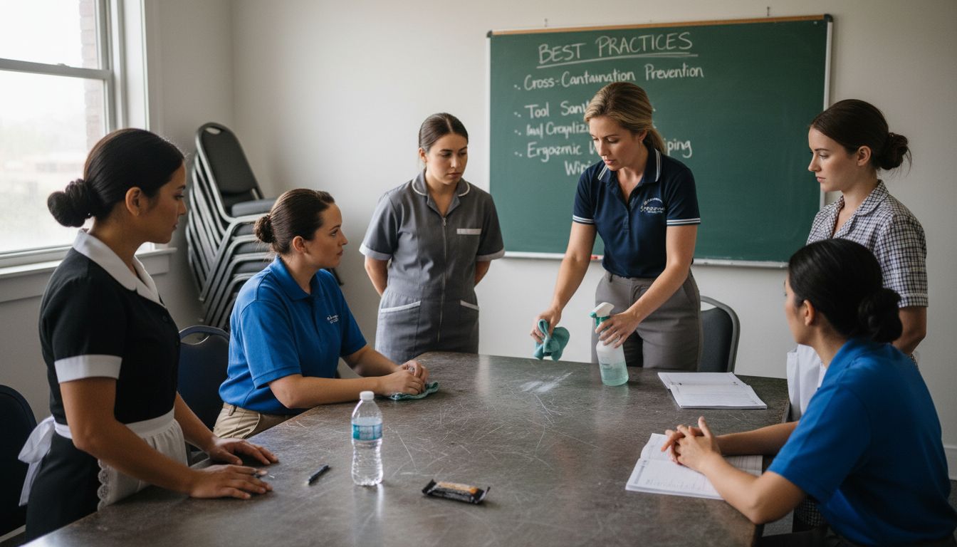 Maids receiving hands-on cleaning training