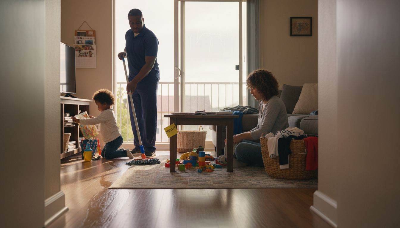 Professional cleaner working in busy LA home