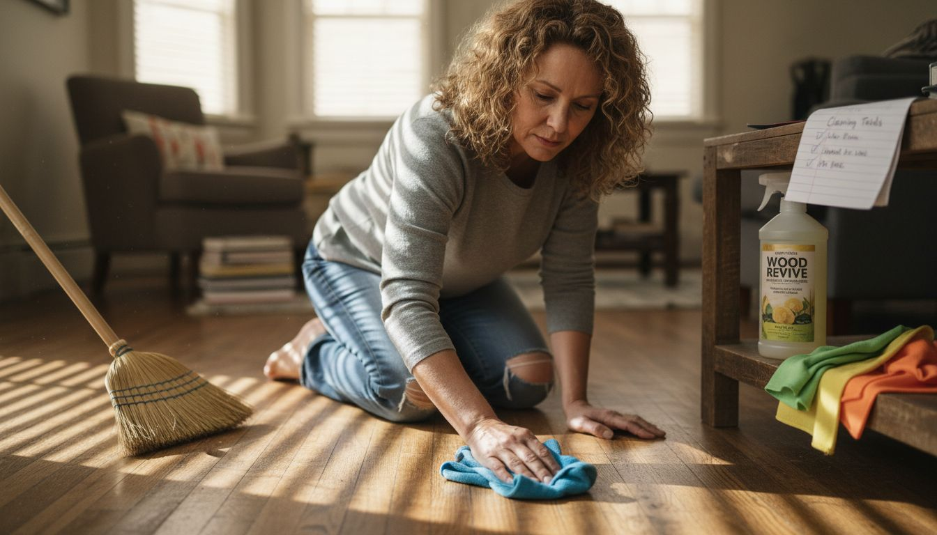 Cleaning hardwood floor with microfiber cloth