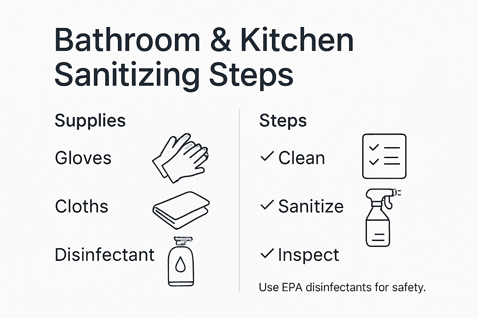 Infographic of bathroom and kitchen sanitizing steps