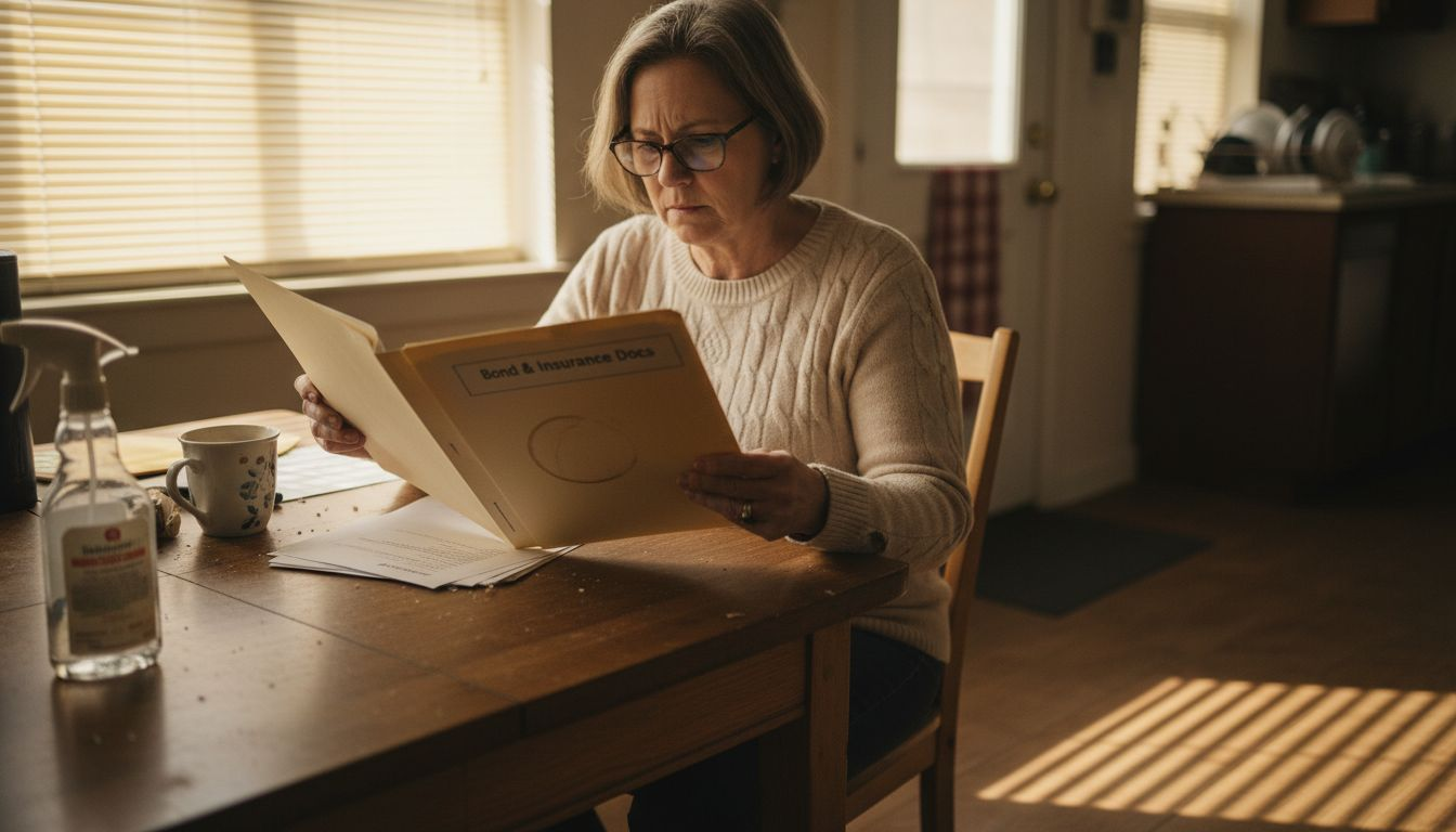 Homeowner reviews cleaner insurance documents