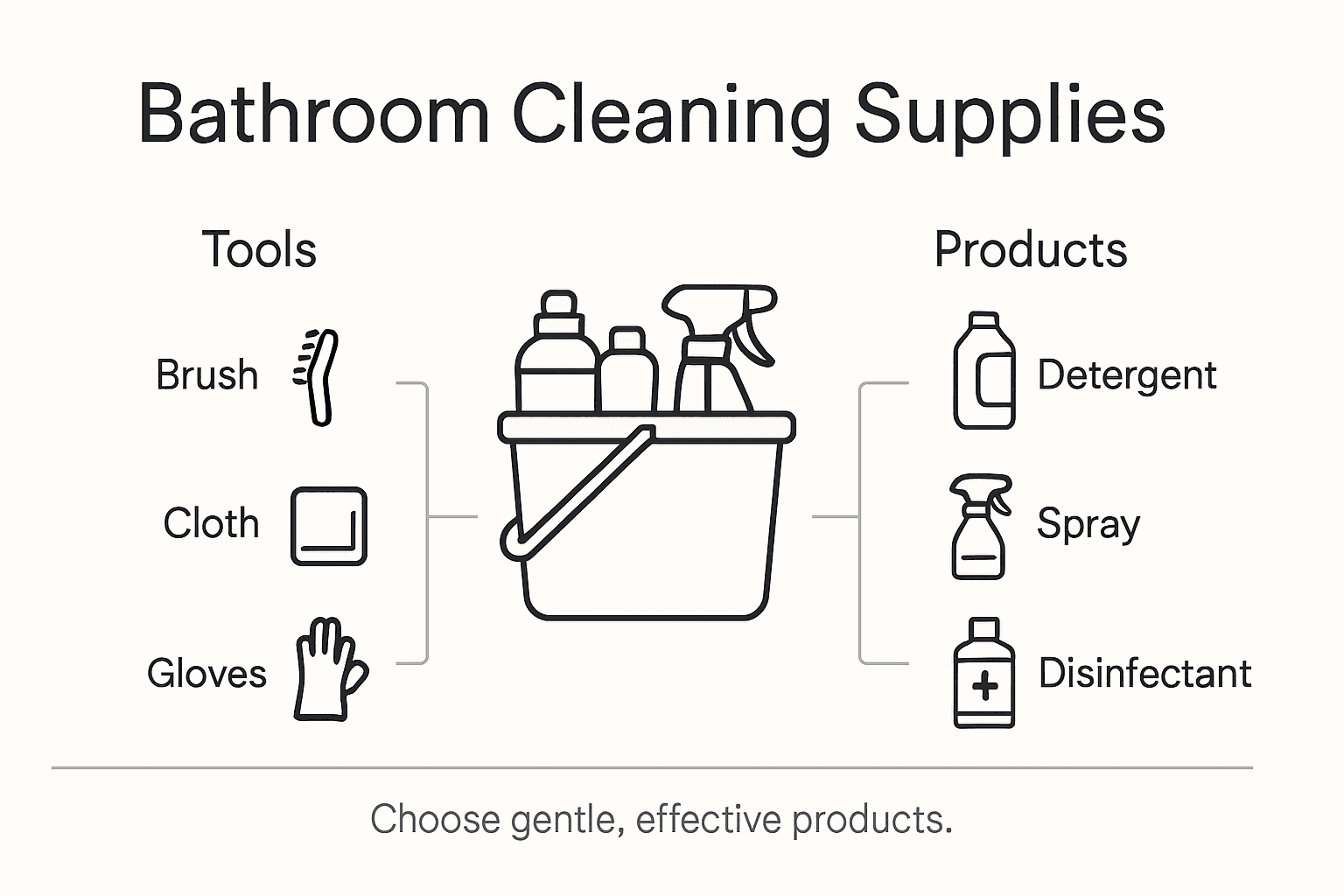 Infographic with bathroom cleaning tools and products