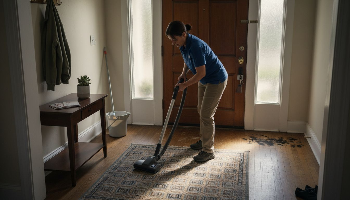 Cleaner deep cleans entryway rug LA home